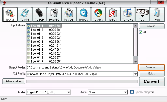 Browse output folder in DVD Rippers and converters