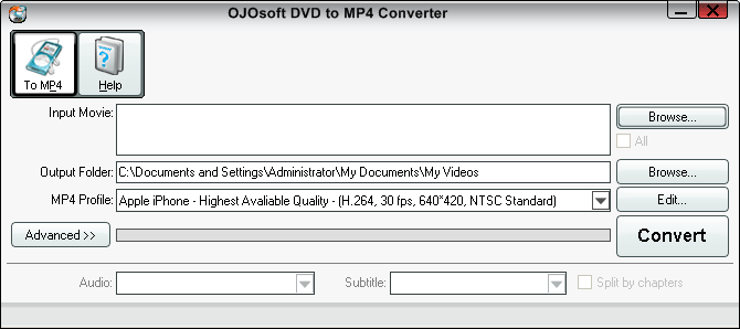 Interface of DVD to MP4 converter