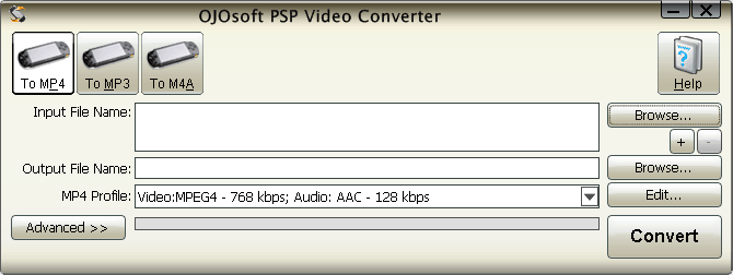 Interface of PSP Video Converter