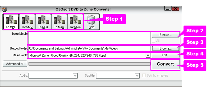 online help for DVD to Zune Converter