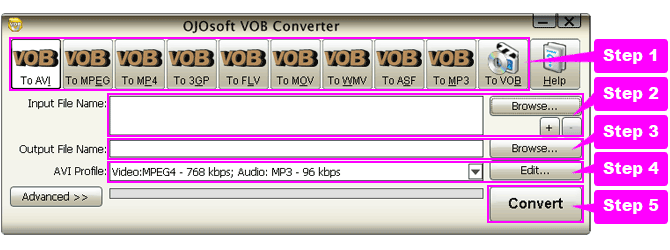 online help for VOB conversion