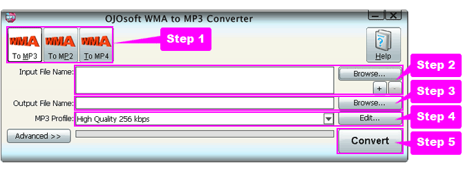 online help for WMA to MP3 conversion