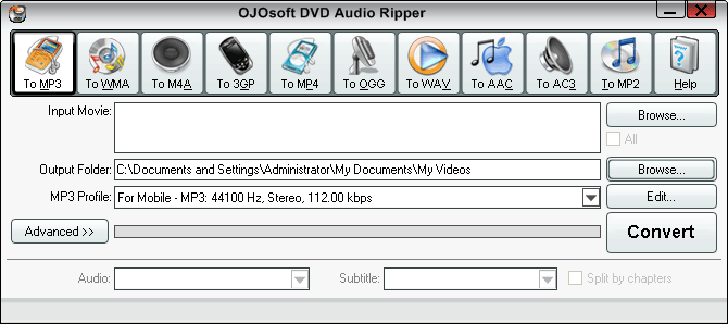 Interface of DVD Audio Ripper