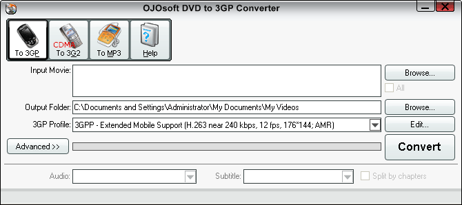 Interface of DVD to 3GP converter