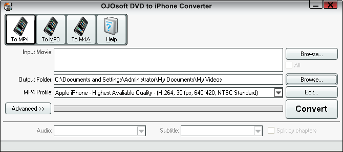 Interface of DVD to iPhone converter
