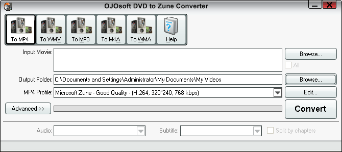Interface of DVD to Zune converter