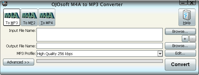 Interface of M4A to MP3 converter