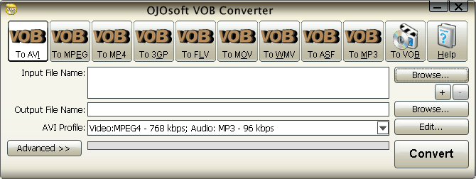 Interface of VOB converter