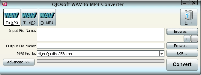 Interface of WAV to MP3 converter