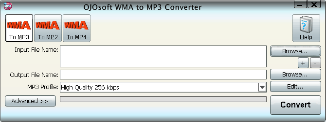 Interface of WMA to MP3 converter