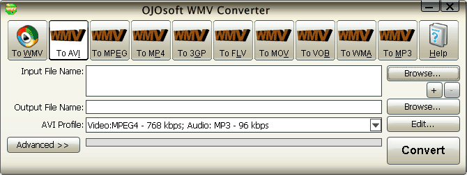 Interface of WMV Converter