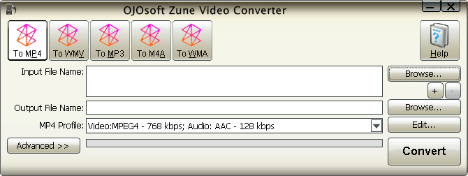 Interface of Zune Video converter